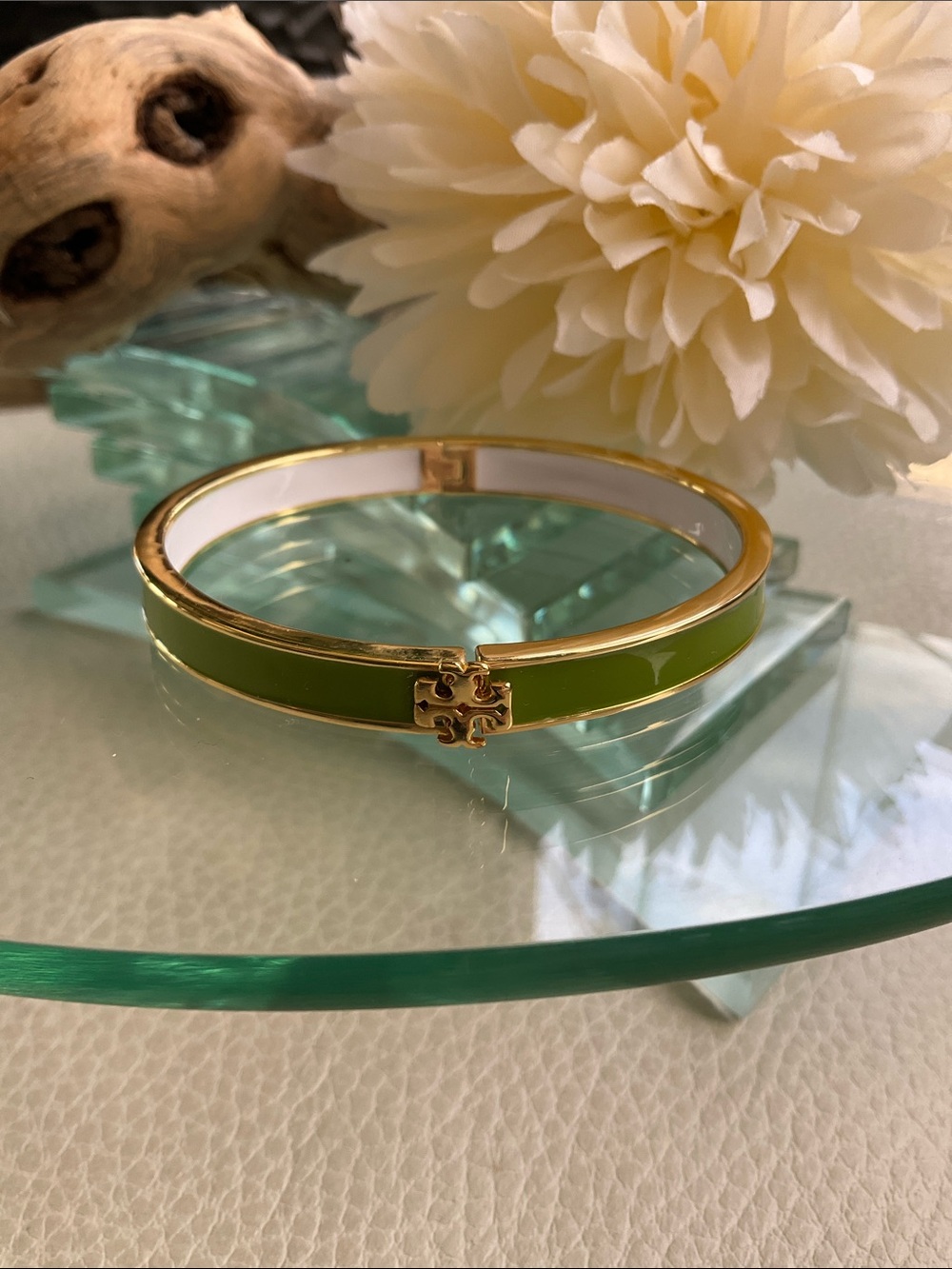 Tory Burch Lime Green Enamel Logo Bangle